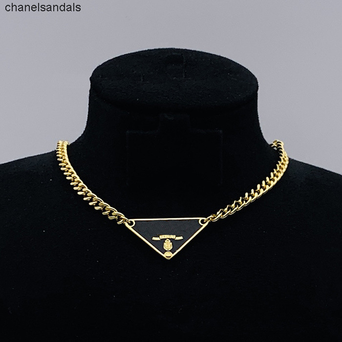 classic stainless steel jewellery luxury designer men hip hop necklace women inverted pradats pradalies triangle VMCK