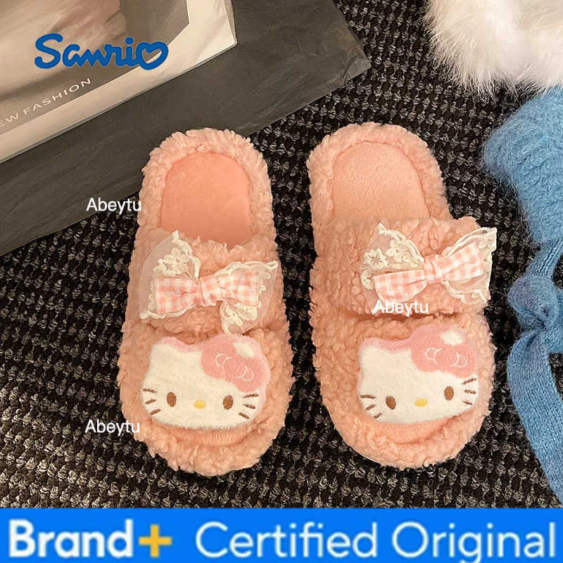 Sanrio Kids Slippers House Shoes Cotton Cartoon Open toeWinter Shoes For Girls Warm Anti-slip Soft Bottom Pink White Shoes Size 35-40 H251230