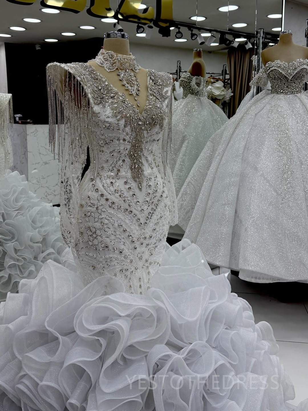 2026 Plus Size Aso Ebi Prom Dress Mermaid Evening Dress Robe De Soiree Beaded Lace High Neck Tassel Tiers Pearls Crystals Birthday Dress Second Recept