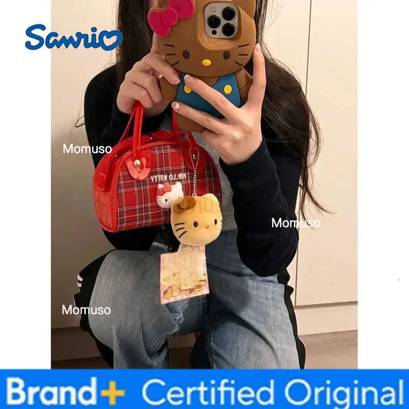 Sanrio Cute cartoon character Hello Kitty plaid handbag Kawaii shoulder bag Exquisite bag Retro bag Female holiday gift Wholesale H251230
