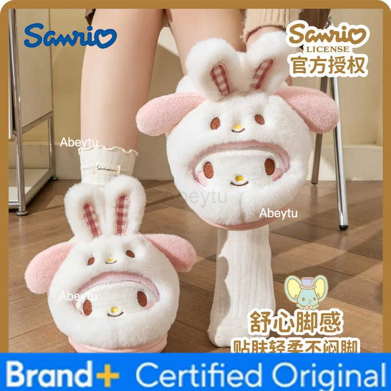 Sanrio Cute Cartoon Kawaii Sanrioed Kuromi My Melody Cinnamoroll Hello Kitty Pochacco Home Warming Autumn and Winter Girls Slippers H251230