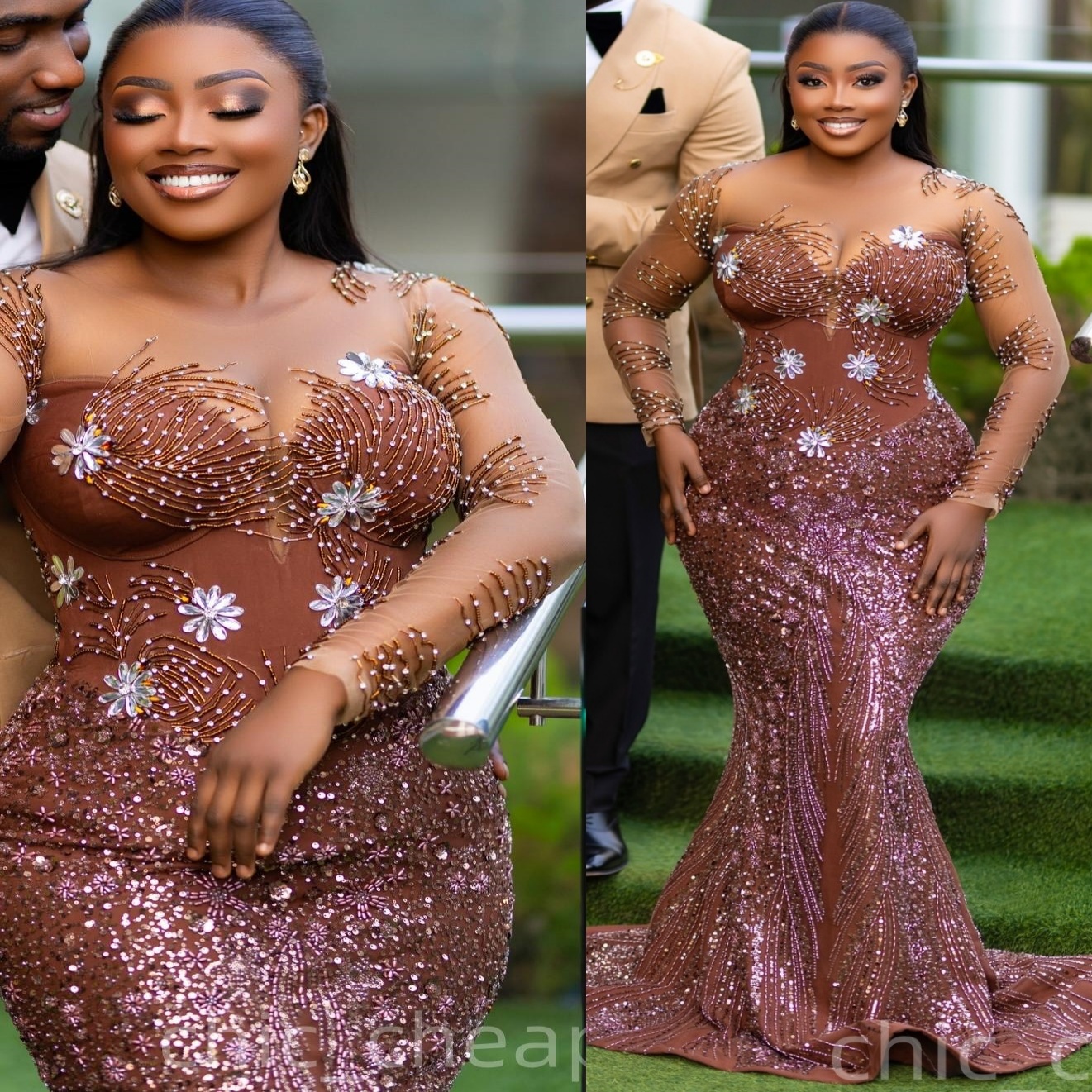2026 Aso Ebi Nigerian Brown Mermaid Prom Dresses Crystals Beaded Evening Formal Party Second Birthday Engagement Reception Gowns Dress For Special Occ