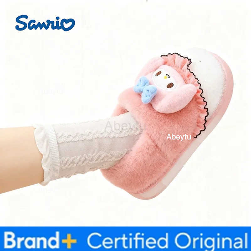 Sanrio Kids Slippers House Shoes Cartoon Kuromi With Heel Cover Winter Shoes For Girls Warm Anti-slip Pink Pruple Shoes Size 35-41 H251230