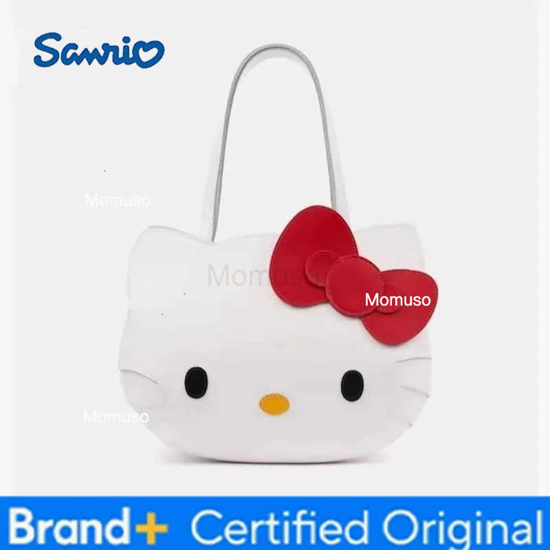 Sanrio Anime Hello Kittys Tote Bag Cartoon Simple Cute Face Girl Heart Black Cool Student Commuting PU Handbag Toy for Girl Gift H251230