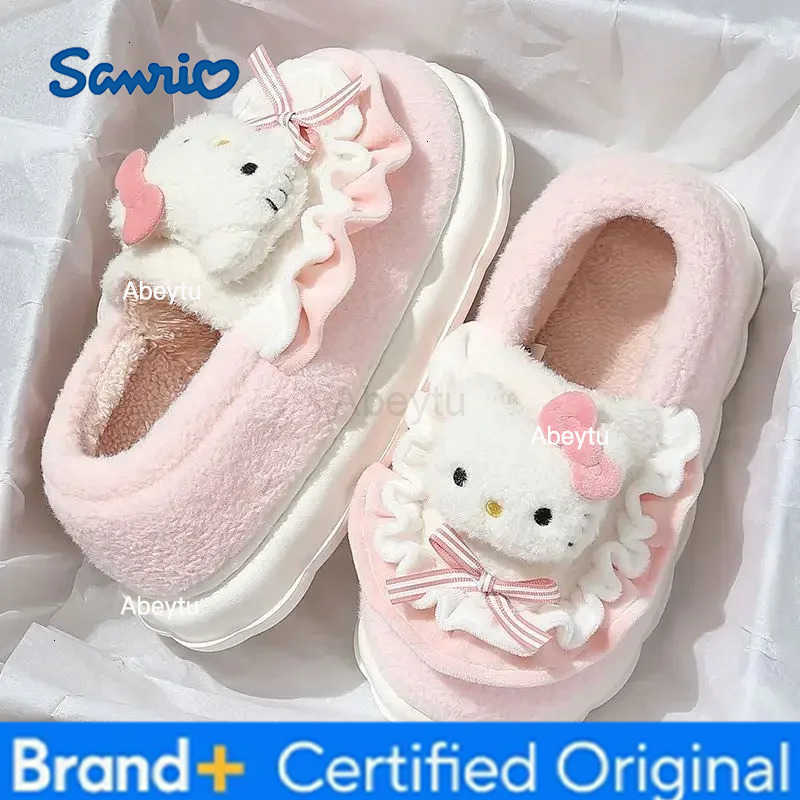 Sanrio Cinnamon dog Kuromi all-inclusive heel warm cotton non-slip slippers winter cute cartoon thick-soled plus velvet slippers H251230
