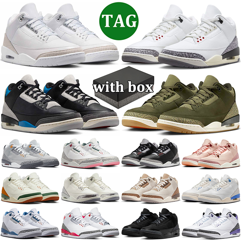 with box designer 3 basketball shoes men women 3s sneakers pure money black cat fire red navy blue mens womens outdoor sports jordanshoe trainers