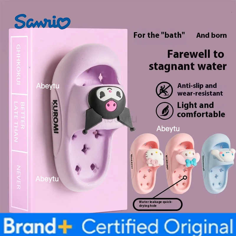 Sanrio Girls Fashion Solid Color EVA Breathable Non-slip Slip-On Sandals with Kuromi Kids slippers gifts indoor outdoor Shoes H251230
