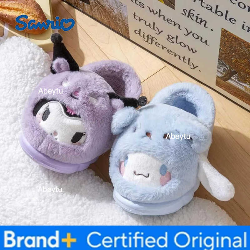 Sanrio Anime Winter Plush Slippers Kuromi Hello Kitty Cinnamoroll Sanrioed Kawaii Cartoon Cute Indoor Thicken Warm Home Slippers H251230