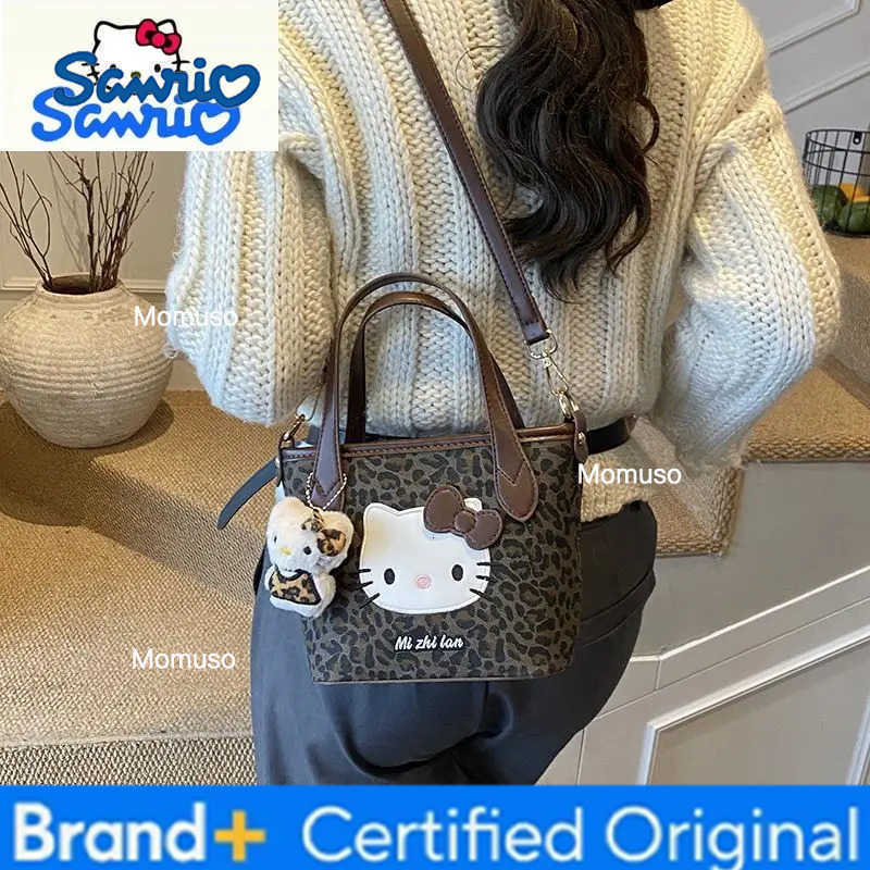 Sanrio Fashion Light Luxury Leopard Cartoon Hello Kitty Bucket Bag Womens Simple Temperament Autumn/Winter Versatile Handbag H251230