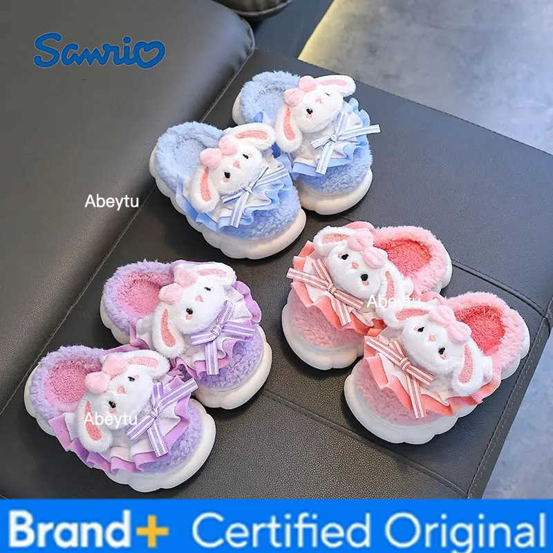 Sanrio Winter Cute Cartoon Cover Heel Childrens Plush Slippers Soft Non Slip Warm Thicken Boys Girls Indoor Home Cotton Shoes Gift H251230