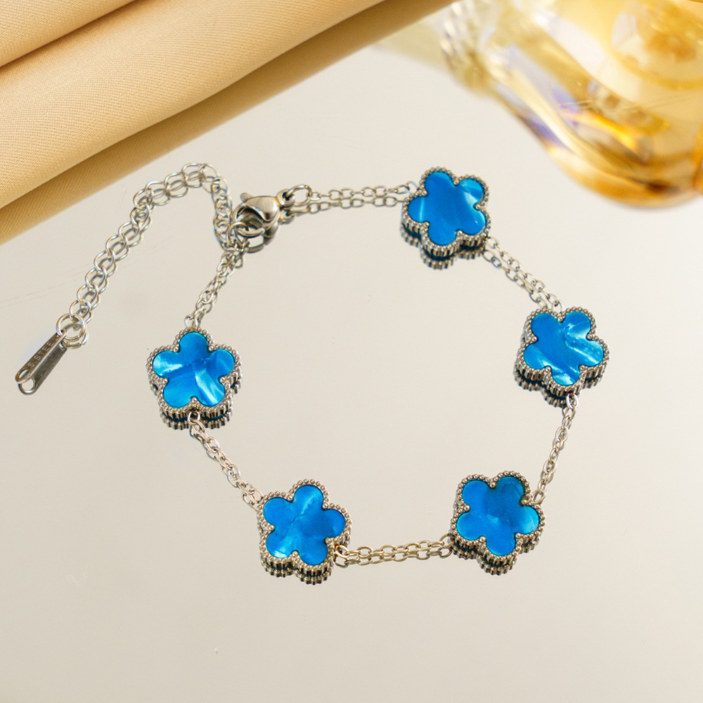 Luxury Brand Designer Jewelry Steel Lucky Clover Five-Leaf Clover Five-Flower Bracelet Light Luxury High-End Feel Female Niche Gradient Stainless Stee