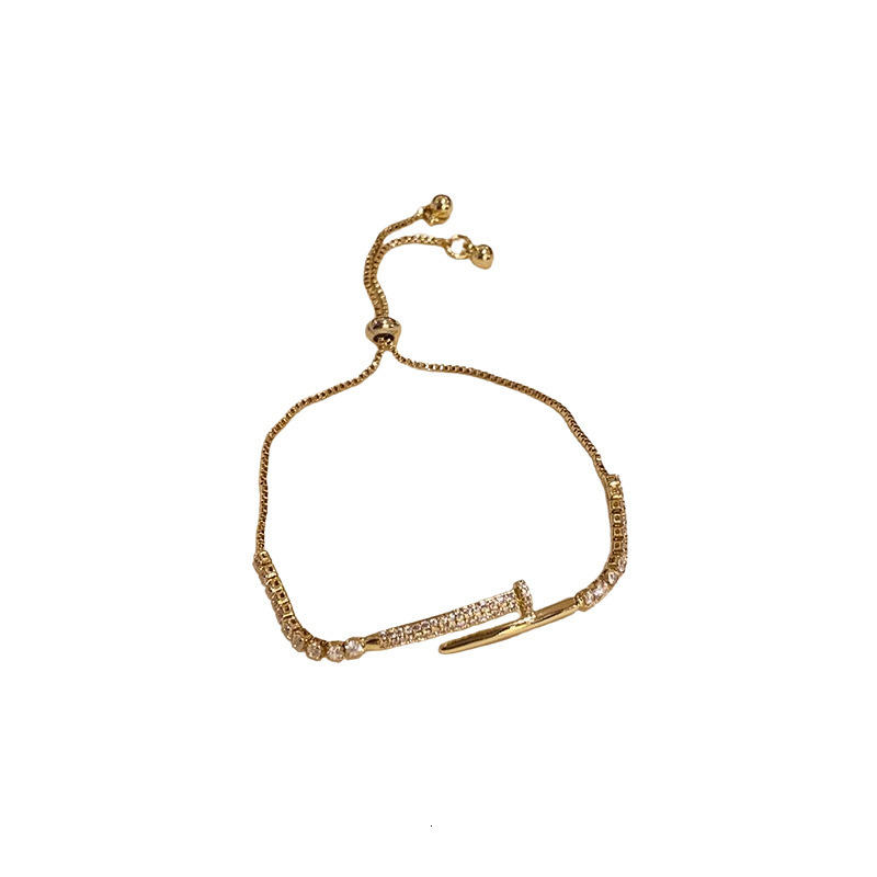 Luxury Brand Designer Jewelry Real Gold Plated Zircon Nail Geometric Adjustable Bracelet Simple High-End Sense Temperament Bracelet Commuting Versatil