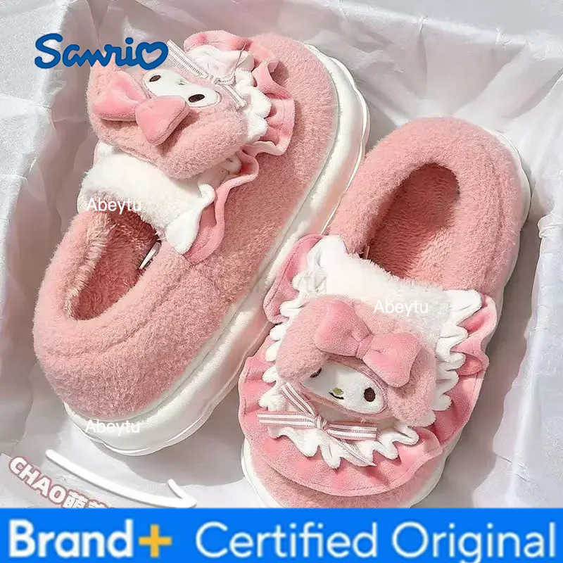 Sanrio Cinnamon dog Kuromi all-inclusive heel warm cotton non-slip slippers winter cute cartoon thick-soled plus velvet slippers H251230