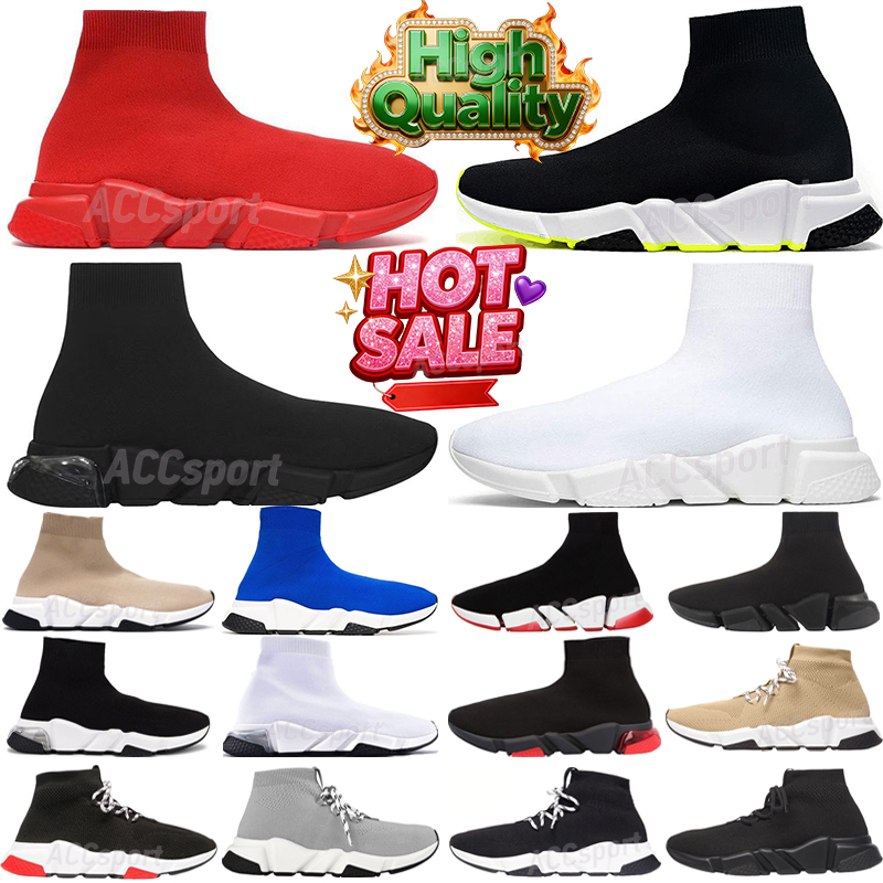 Designer sock shoes men women Graffiti White Black Red Beige Pink Clear Sole Lace-up Neon Yellow socks speed runner trainers paris triple platform sneakers