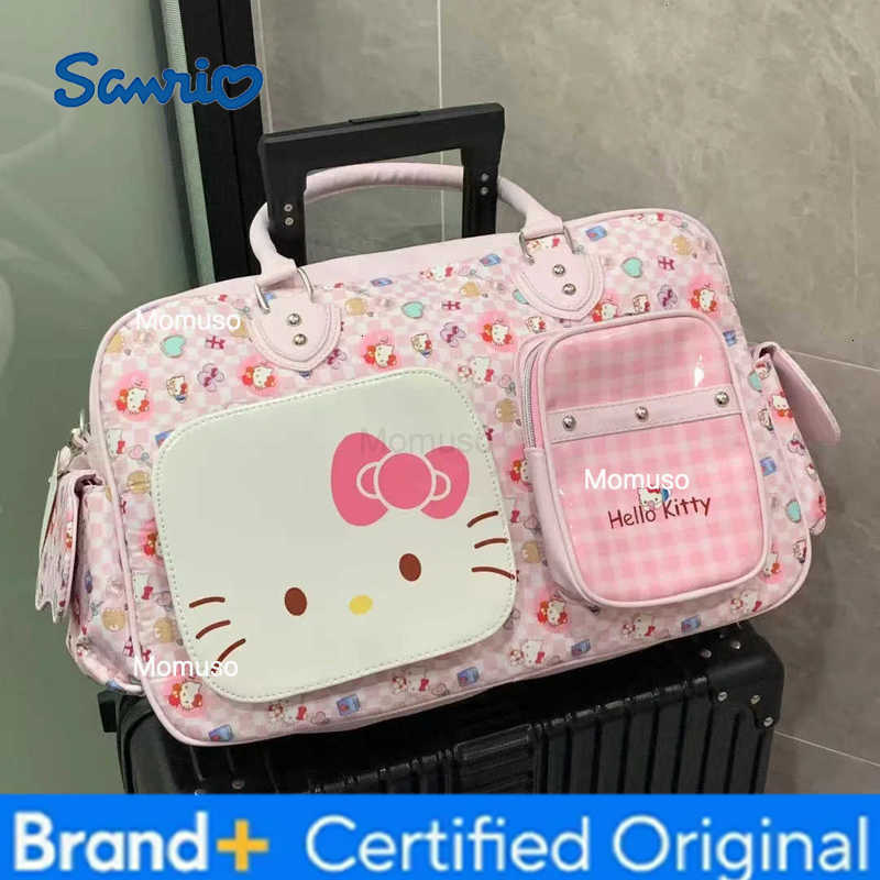 Sanrio New Cute Hello Kitty Travel Bag Anime Girl Handbag Duffle Bag Women Gift Kawaii Portable Crossbody Pu Glossy Travel Bag H251230