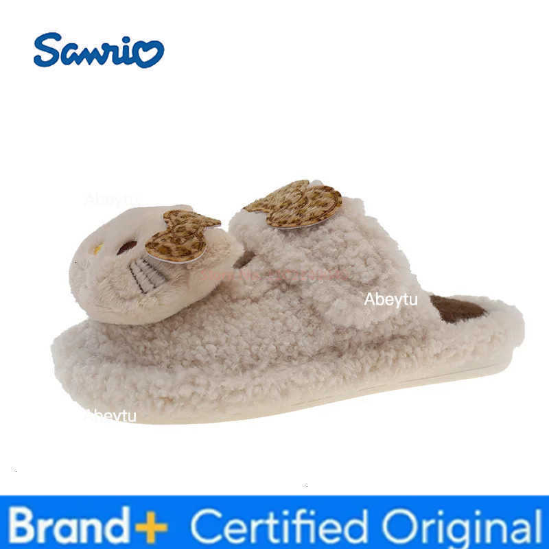 Sanrio Leopard Print Hello Kitty Slippers Anime Home Plush Slippers Anime Winter Warm Outdoor Ladies Slippers Girl Gift Shoes H251230