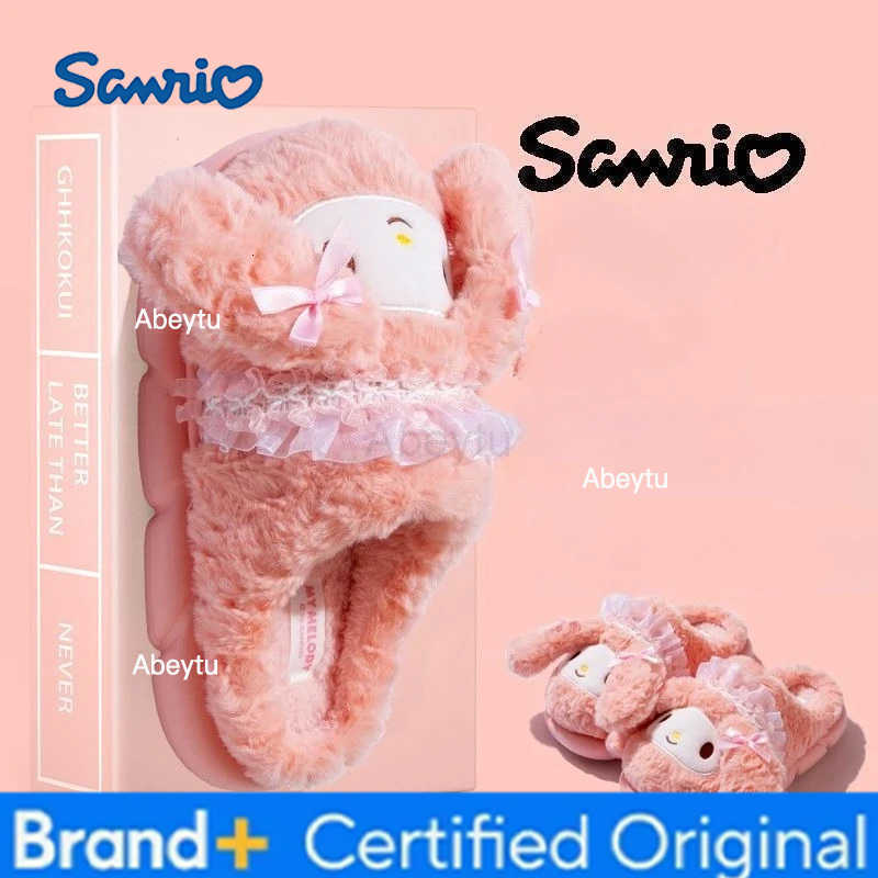 Sanrio Hello Kitty My Melody Film and television merchandise Two-dimensional Slippers Winter Indoor Home Non-Slip Warm Cotton Slippers H251230