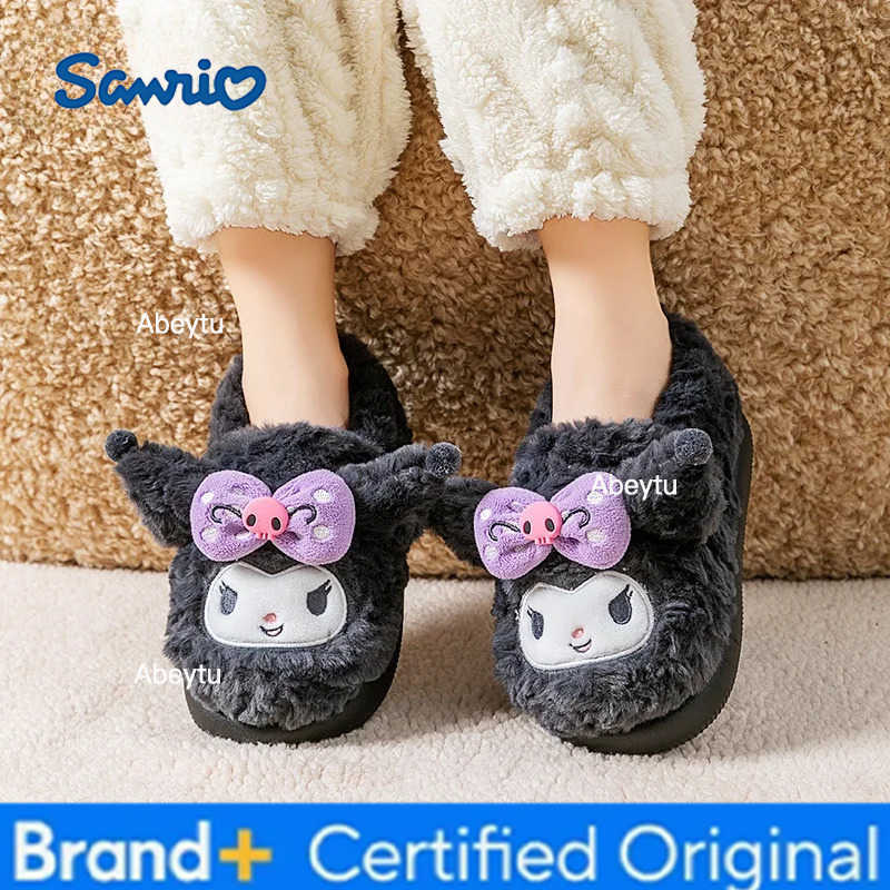 Sanrio Kids Slippers House Shoes Cotton Covered-heel Winter Shoes For Girls Warm Anti-slip Soft Bottom Black Pink Shoes Size 18cm-22cm H251230
