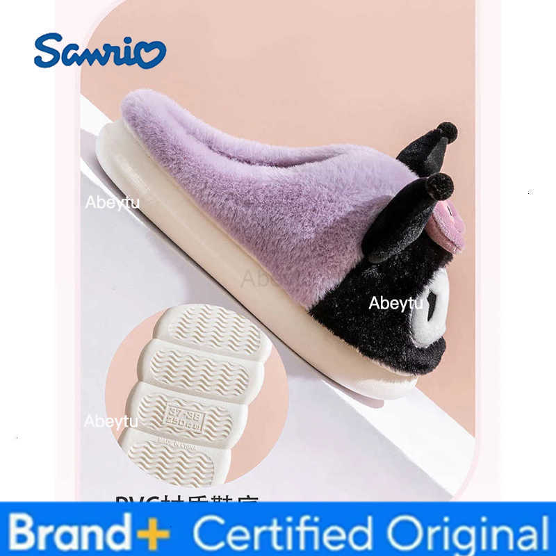 Sanrio Kuromi Parent-Child Plush Slippers Women My Melody Kawaii Anime Cinnamoroll Cotton Shoes Flat Autumn Winter Warm Non-Slip Cute H251230