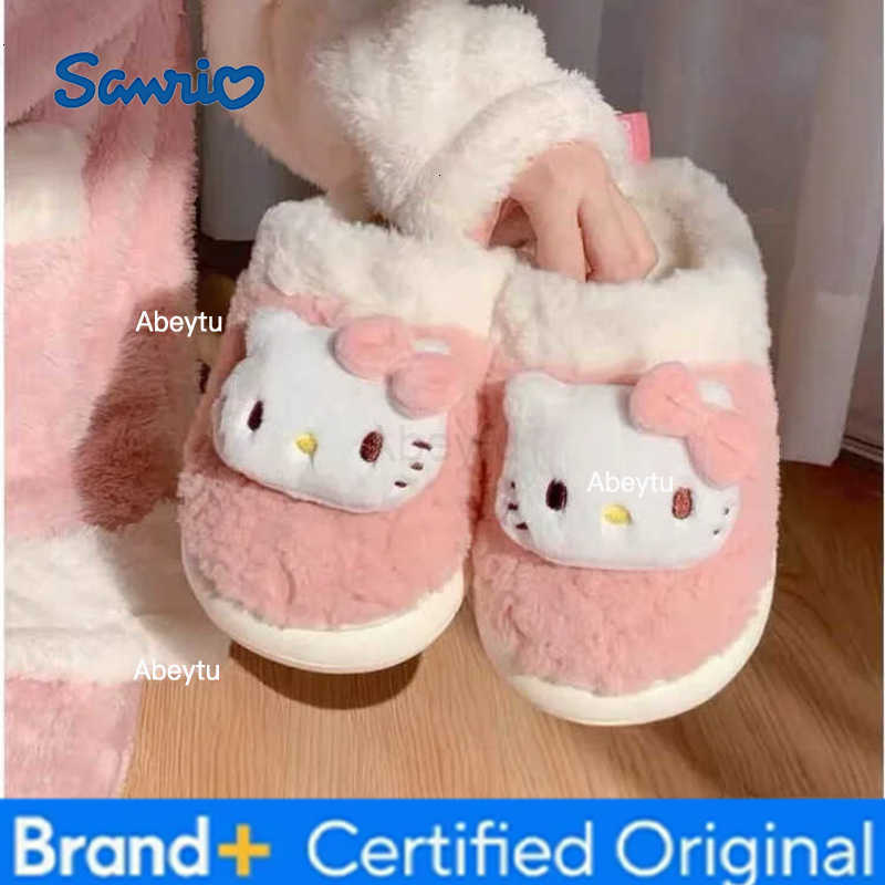 Sanrio Fashion Couple Winter Toe Wrap Warm Plaid Cotton Slippers Thick Soft Sole Slides Men Women Indoor Floor Flat Home Non-slip Shoes H251230