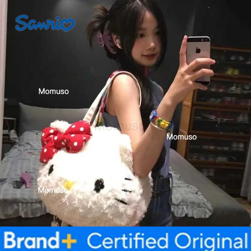 Sanrio Hello Kitty Plush Women Shoulder Bag Large Capacity Soft Cartoon Fluffy Cute Fashion Tote Bag Kawaii Plush Bags Casual Handbag H251230