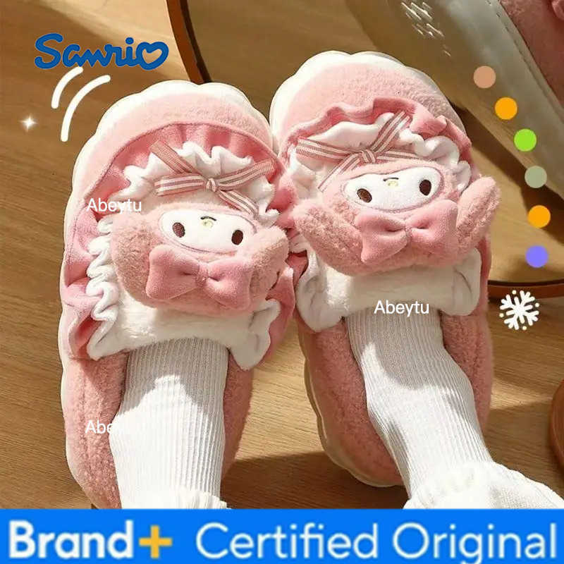Sanrio Sanrioed Hello Kittys Cotton Slippers Cartoon Kuromi Cinnamoroll Winter Indoor Home Slippers Thick Sole Keep Warm Cotton Shoes H251230