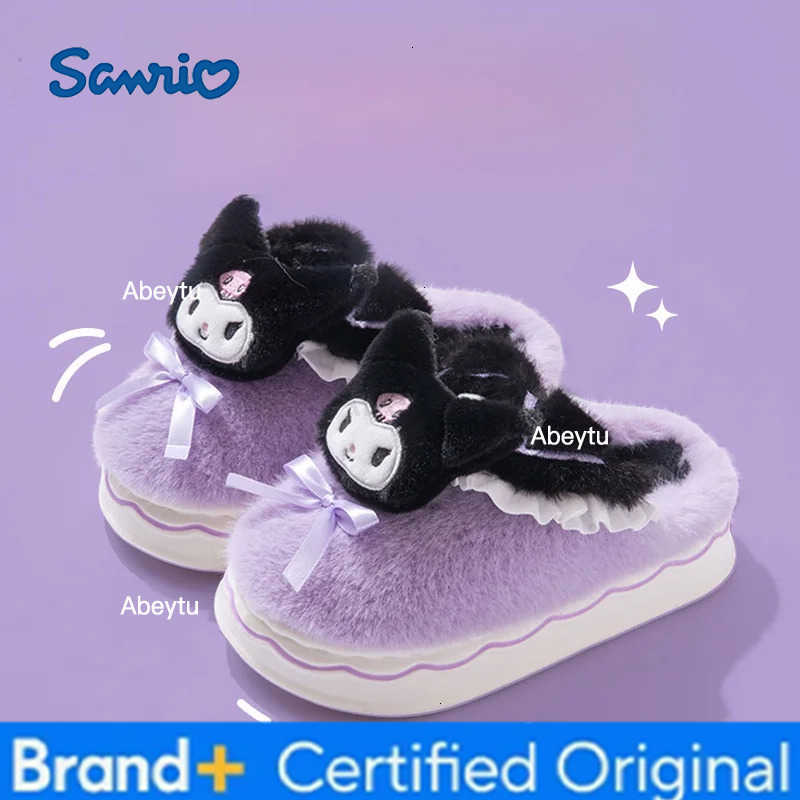 Sanrio Kids Slippers House Shoes Cartoon Cinnamoroll Slippers Winter Shoes For Girls Anti-slip Warm Pink Pruple Shoes Size 20cm-23cm H251230