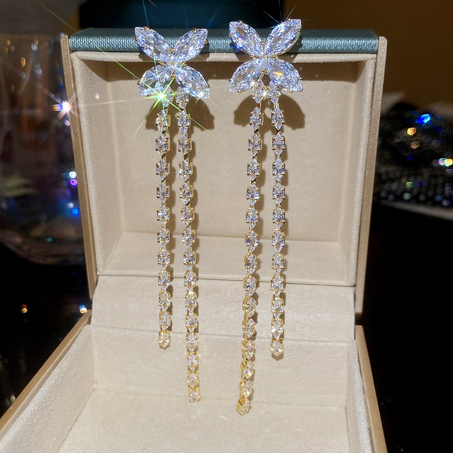 Silver Needle New Super Shiny Heavy Zircon Long Tassel Elegant Light Luxury Fashion Versatile Drop Earrings - view 4