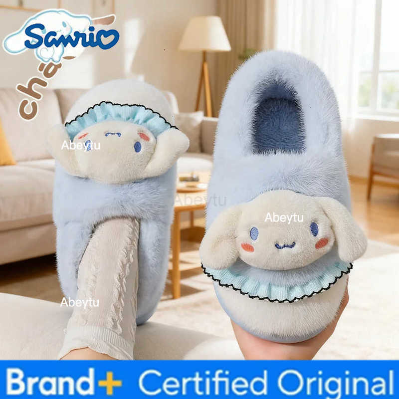 Sanrio Kids Slippers House Shoes Cartoon Kuromi With Heel Cover Winter Shoes For Girls Warm Anti-slip Pink Pruple Shoes Size 35-41 H2512301