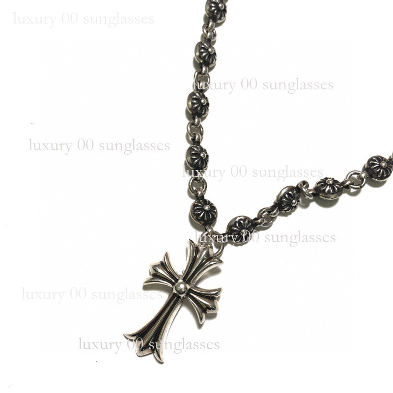 Silver Cross Pendant Designer jewelry Luxury jewelry Flower Bead Necklace Vintage Distressed European And American Punk Style Unisex Couple Matching