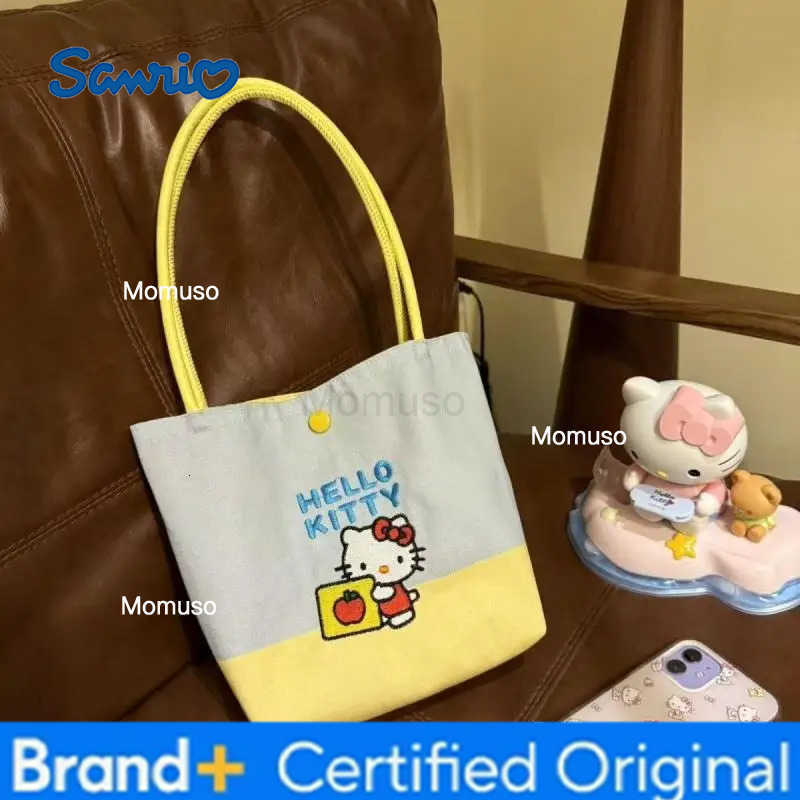 Sanrio Cute Hello Kitty Tote Bag Large Capacity Fashion Sweet Handbag Cartoon Canvas Bag Women Summer Travel Street Shopping Bag H251230