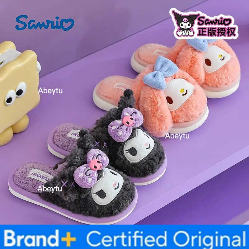 Sanrio Cartoon Sanrios My Melody Women Plush Slippers Kawaii Kuromi Thick Warm Winter Home Indoor Flat Casual Non Slip Girls Home Shoes H251230