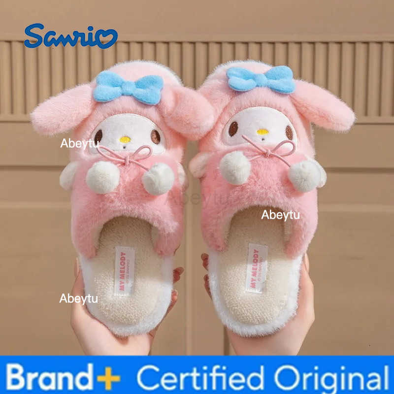 Sanrio Kids Slippers Indoor House Shoes Cartoon Kuromi Winter Shoes For Girls Warm Anti-slip Pink Blue Cotton Shoes Size 36-41 H251230