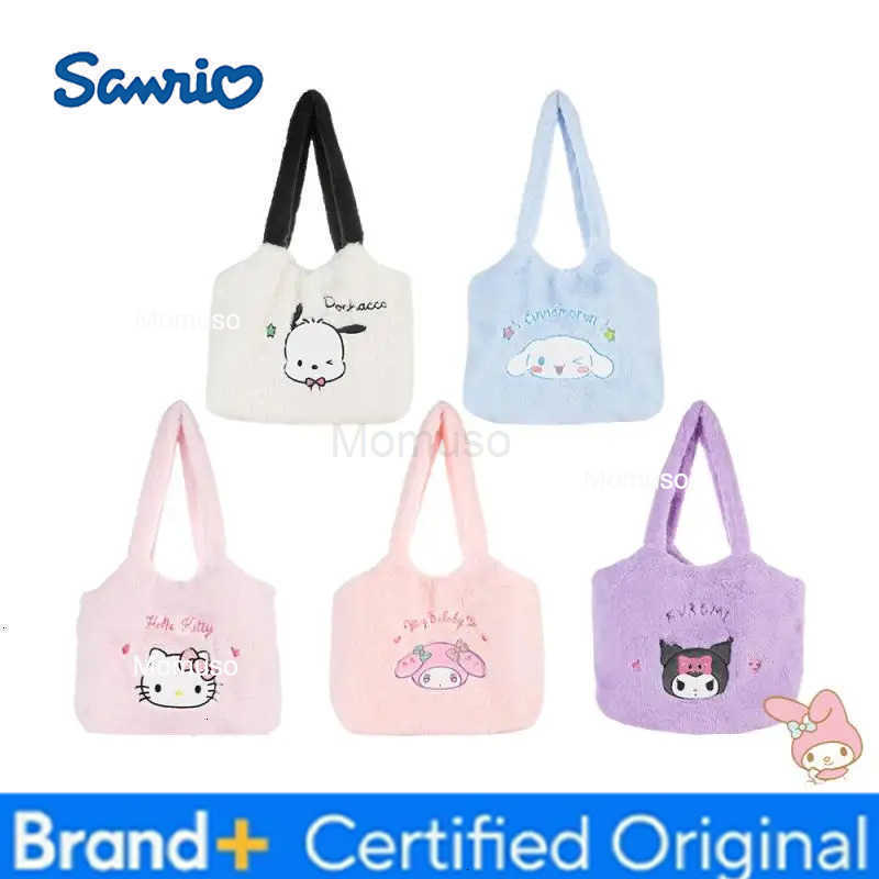 Sanrio Authentic Plush Shoulder Bag Kuromi Kitty Melody Tote Cute Girls Shoulder Bag Portable Handbag Storage Bag Girl Sweet H251230