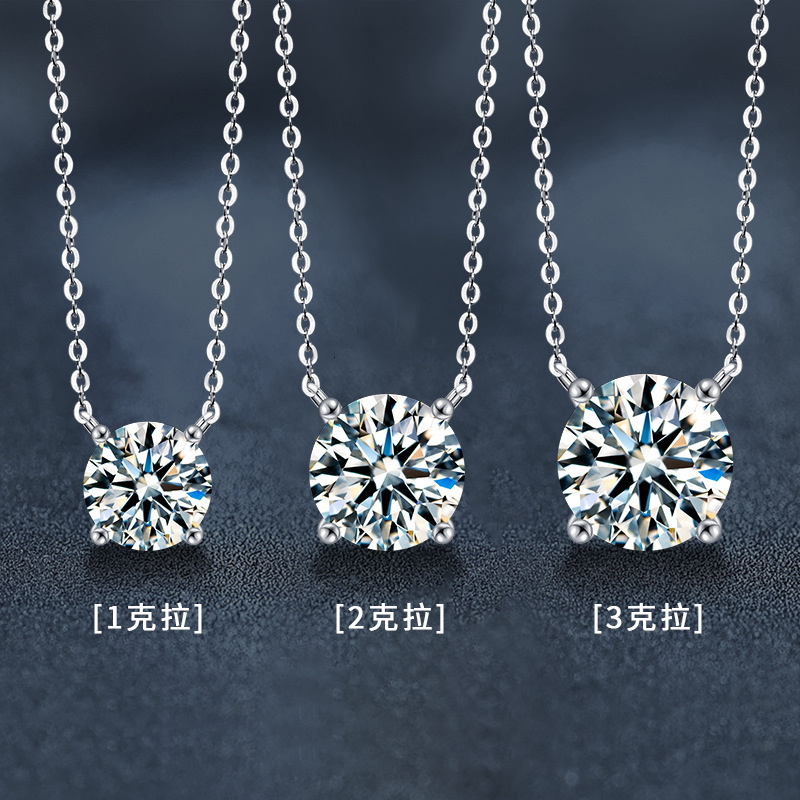 Luxury Brand Designer Jewelry S925 Sterling Silver Moissanite Necklace For Women Simple Luxury Classic Four-Prong Pendant Collarbone Chain Jewelry Live Streamin