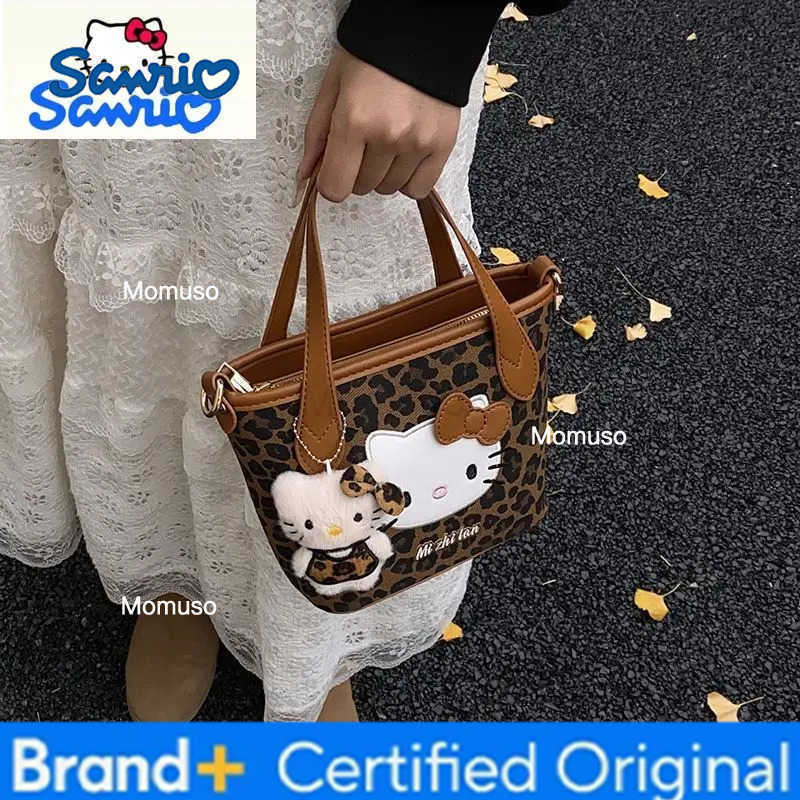 Sanrio Fashion Light Luxury Leopard Cartoon Hello Kitty Bucket Bag Womens Simple Temperament Autumn/Winter Versatile Handbag H251230