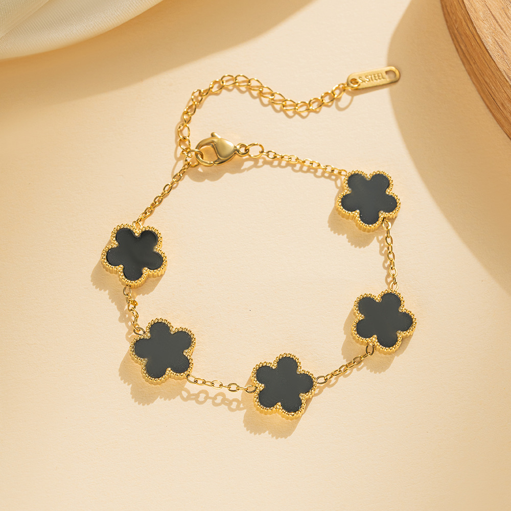Luxury Brand Designer Jewelry Steel Lucky Clover Five-Leaf Flower Bracelet For Women, Light Luxury High-End Feel, 18K Non-Fading Waterproof Stainless 