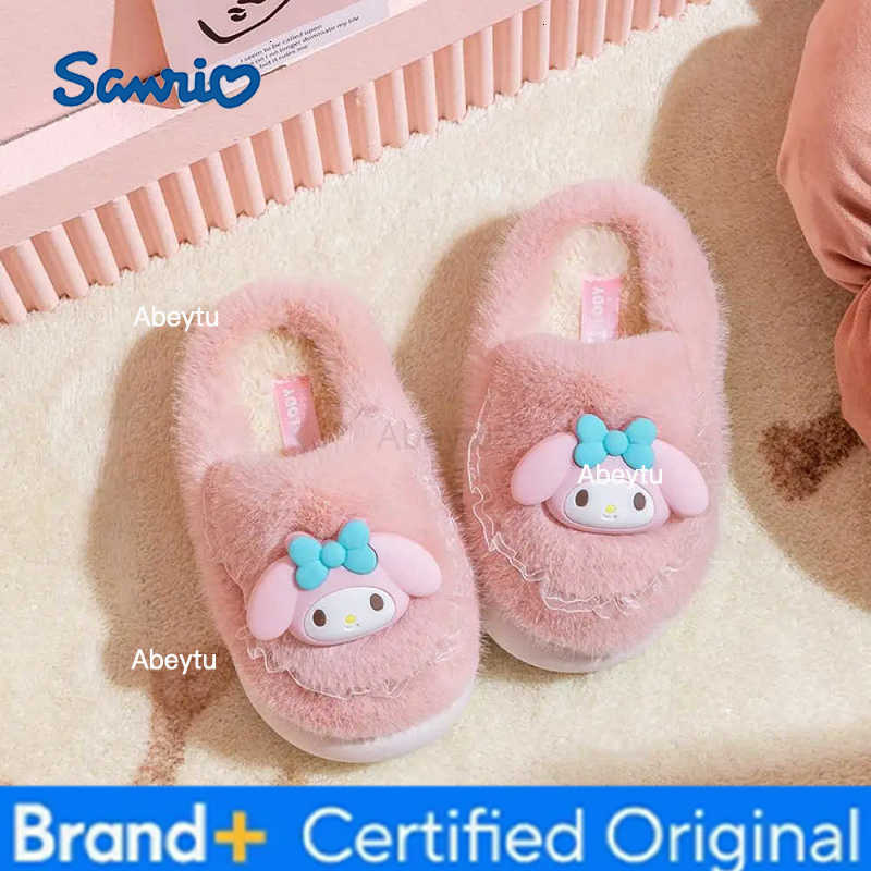 Sanrio Cartoon Female Warm Kuromi Cinnamoroll Women Plush Slippers Anime Hello Kitty Winter Thicken Home Slippers Kids Festival Gift H251230