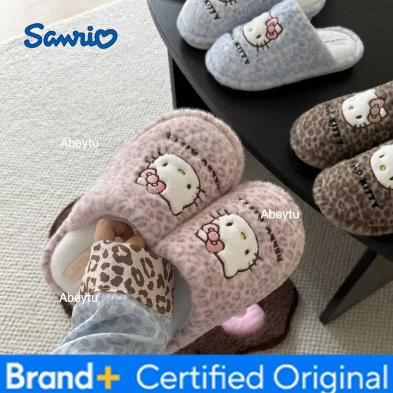 Sanrio Cute Women Plush Slippers Hello Kitty Winter Anime Slippers Cartoon Anti Slip Warm Indoor Anime Girl Soft Slippers Shoes H251230