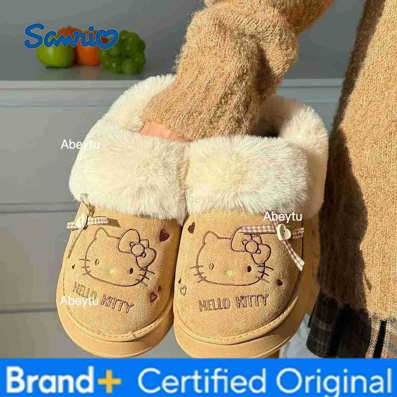 Sanrio Cute Hello Kitty Fur Slippers Girls Women Plush Autumn Winter New Girls Home Cotton Slippers Cartoon Student Home Indoor Shoes H251230