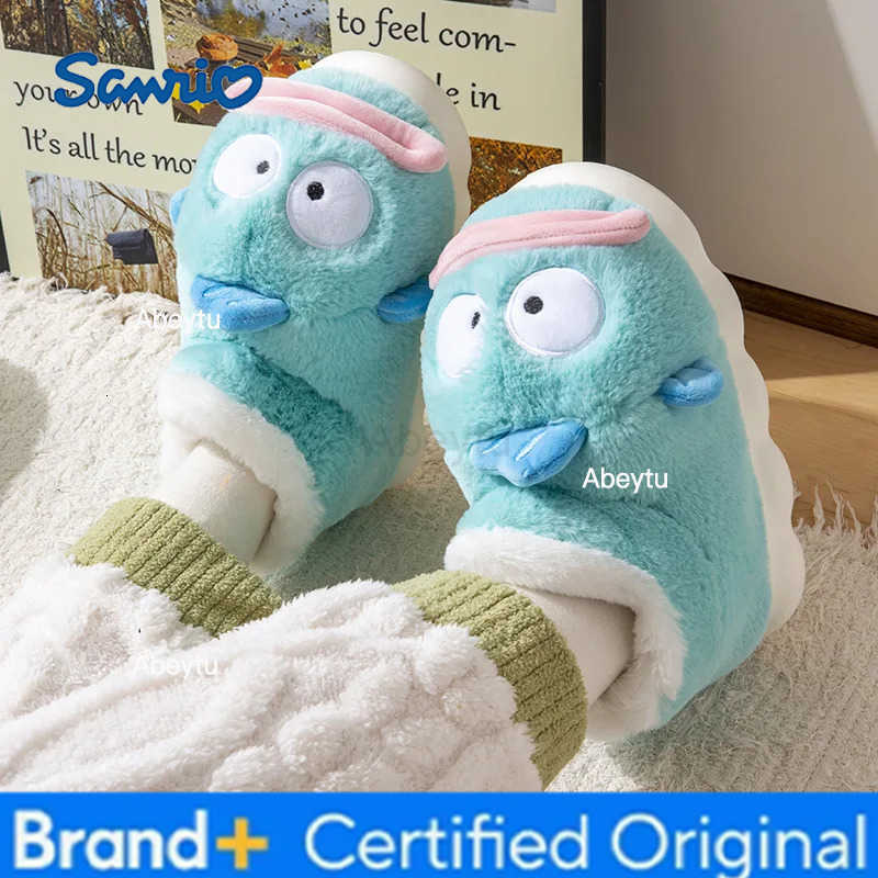 Sanrio Anime Plush Slippers Women Kawaii Hangyodon Cotton Shoe Flat Autumn Winter Keep Warm Non-Slip Cute Couple Slippers Birthday Gift H2512301