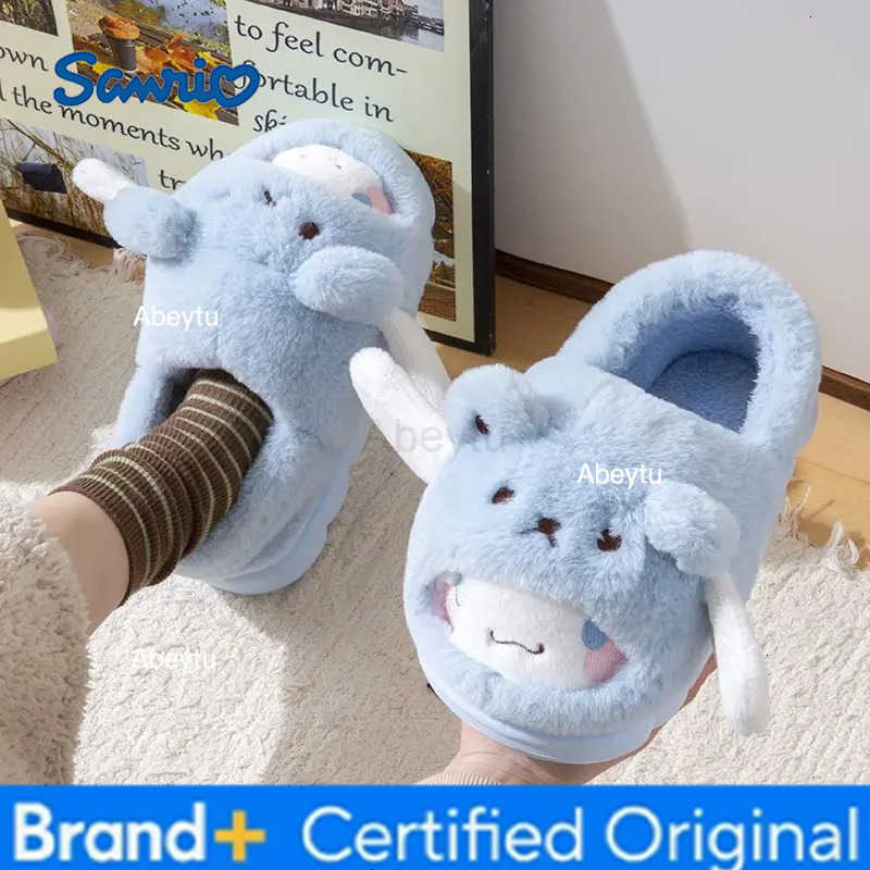 Sanrio Sanrios Cinnamoroll Plush Slippers Women My Melody Kuromi Kawaii Cotton Shoes Flat Autumn Winter Non Slip Warm Home Shoes Gift H251230