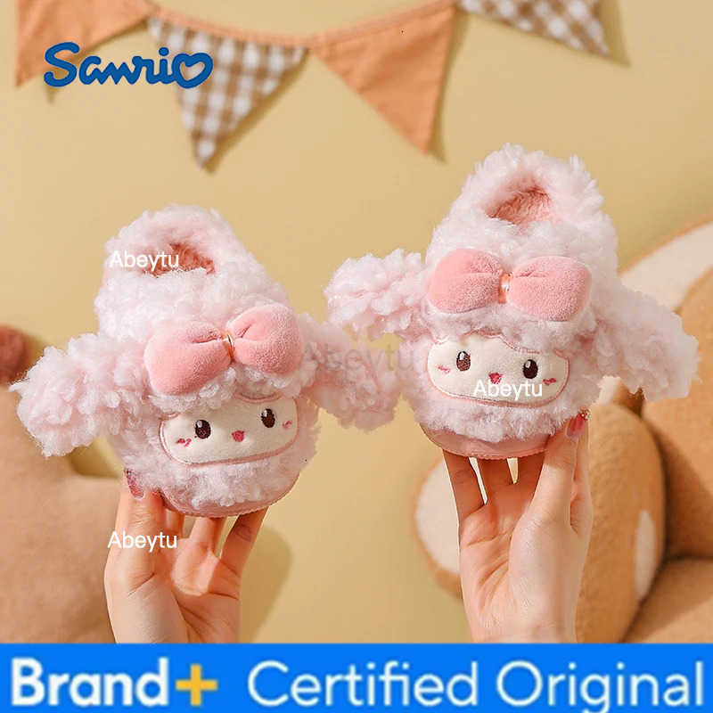 Sanrio Childrens cotton slippers 2025 new autumn and winter girls indoor home children baby princess fur slippers for women H251230