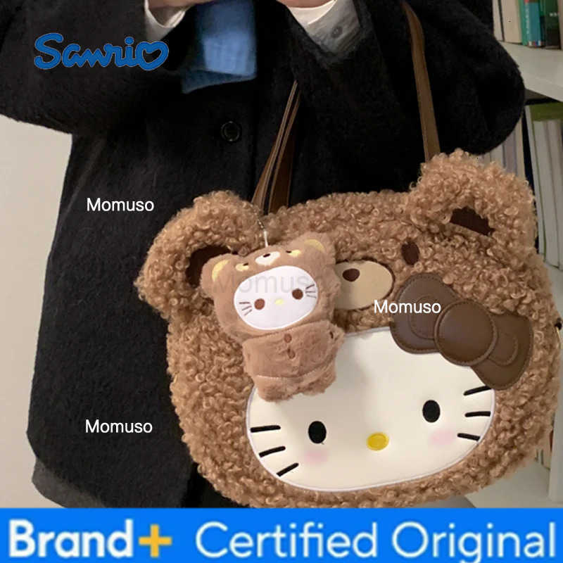 Sanrio Anime Hello Kitty Large Capacity Leopard Print Shoulder Bag Kawaii Plush Handbag Sweet Crossbody Bag for Women Gift for Friends H251230