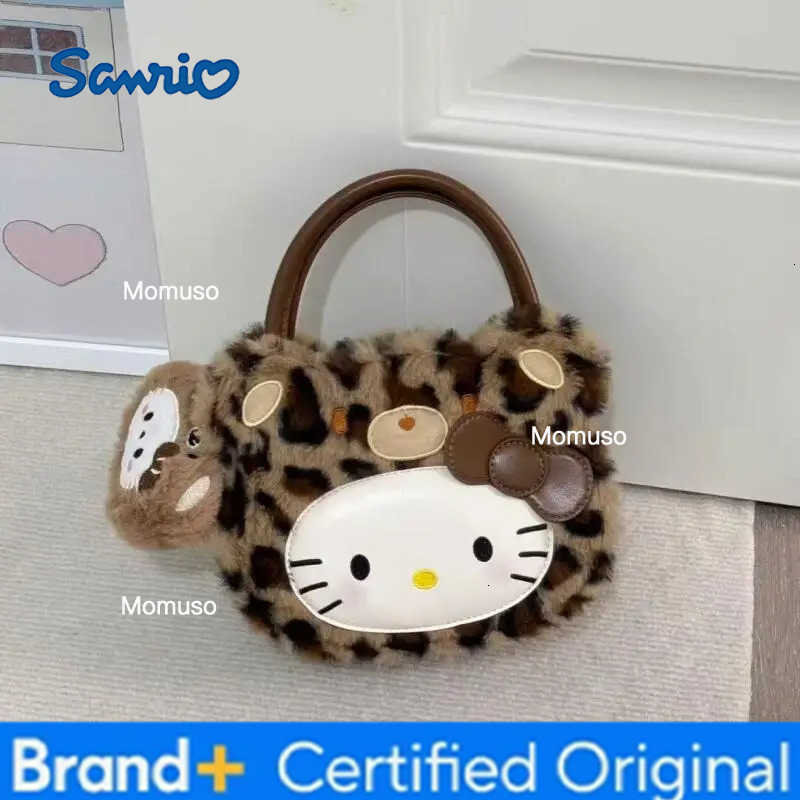Sanrio Hot Storage Bag Hello Kitty Kawaii Anime Fashion Leopard Print One-Shoulder Crossbody Sweet Bow Versatile Handbag New H251230