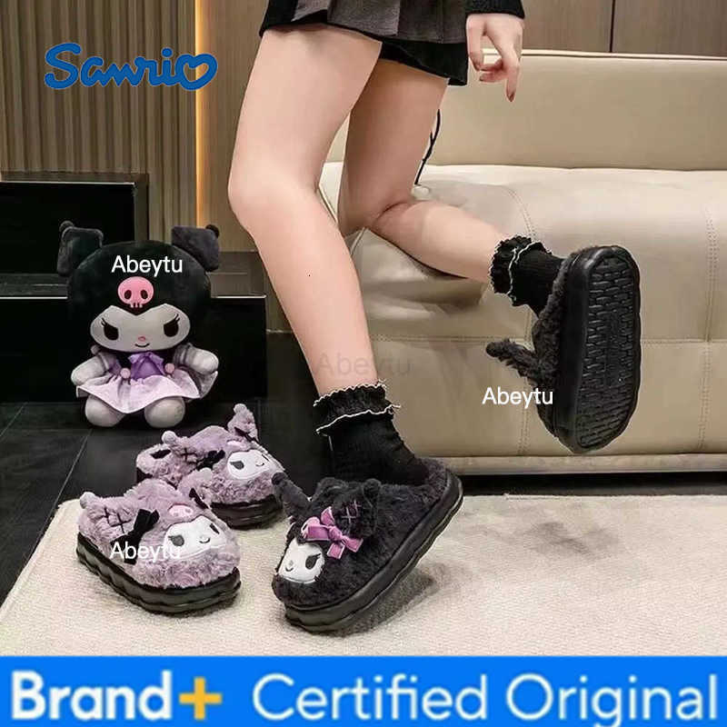 Sanrio New Kawaii Kuromi Cotton Slippers Cute Winter Home Slippers Thick Sole Keep Warm Cotton Shoes Xmas Gift For Girlfriend H2512301