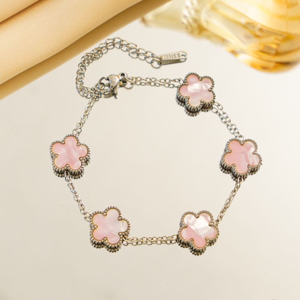 Luxury Brand Designer Jewelry Steel Lucky Clover Five-Leaf Clover Five-Flower Bracelet Light Luxury High-End Feel Female Niche Gradient Stainless Stee