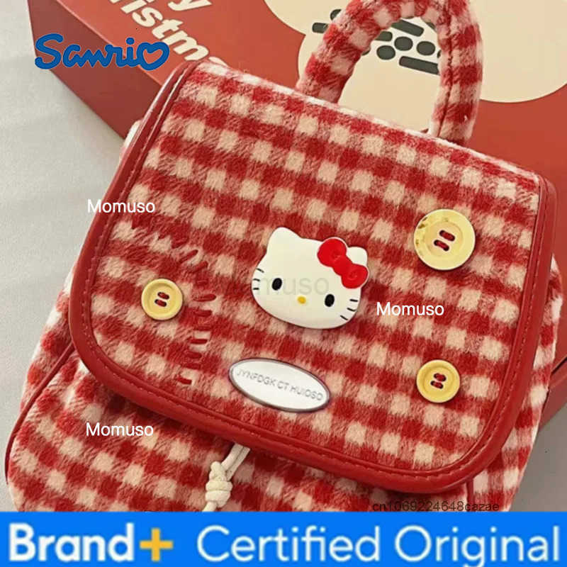 Sanrio Hello Kitty Red Grid Small Backpack Female 2025 New Mini Travel Bag Japanese Style Harajuku Lightweight Portable Backpack H251230