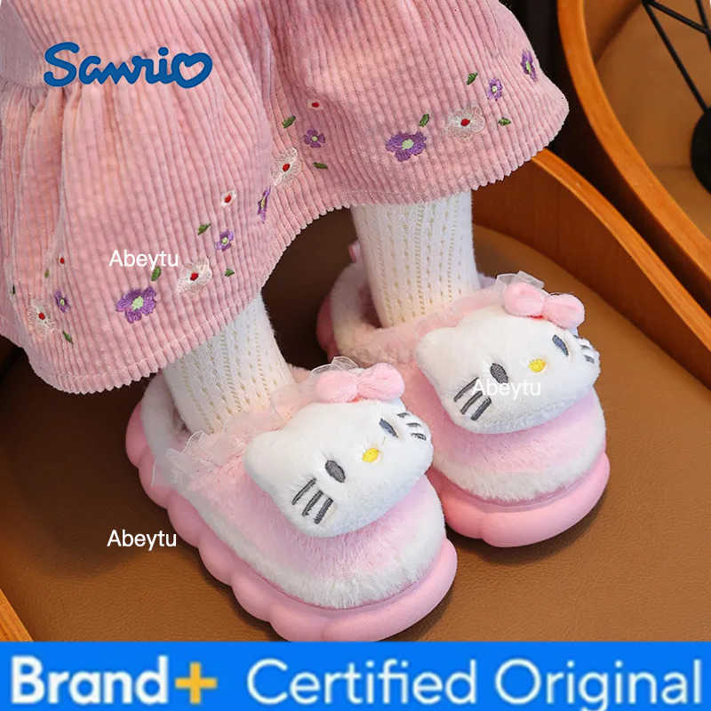 Sanrio Childrens Slipper for Girls Cute Cartoon Kuromi Toddler Home Cotton Shoes Winter Fashion Kids Causal Plush Slippers Soft Bottom H251230