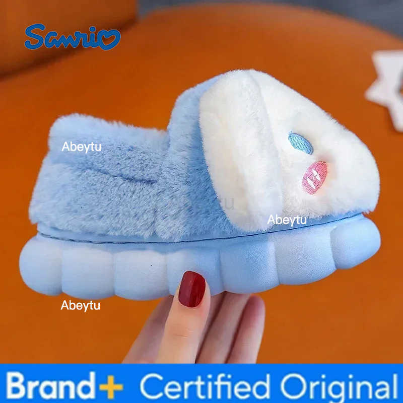 Sanrio Kawaii Children Winter With Heels Cotton Slippers Cartoon Anime Kuromi Cinnamoroll Kids Indoor Home Slippers Girl Gift H251230